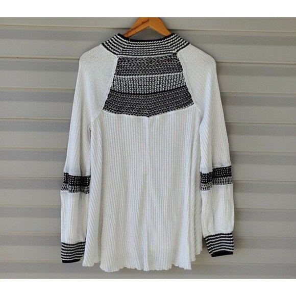Free People Sz XS Balloon Sleeve Thermal Tank Top White Black Crochet Mock Neck - Picture 14 of 16